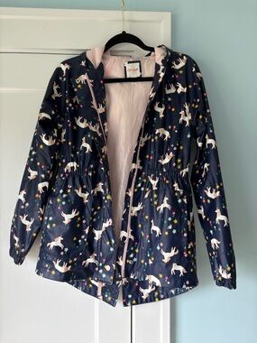 Cat & Jack Girls Navy Unicorn & Floral Whimsical Fairy Print Hooded Raincoat